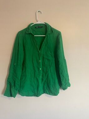Zara Vibrant Green Collared Top